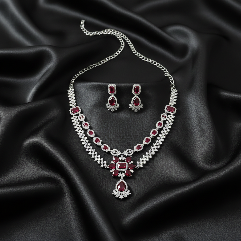 Ruby Floral Necklace Set